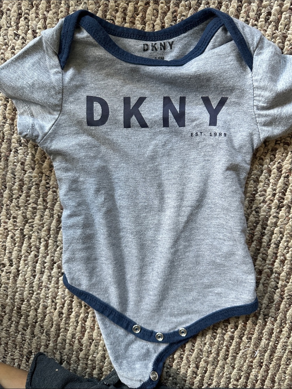 DKNY Grey & Navy Logo Baby Bodysuit